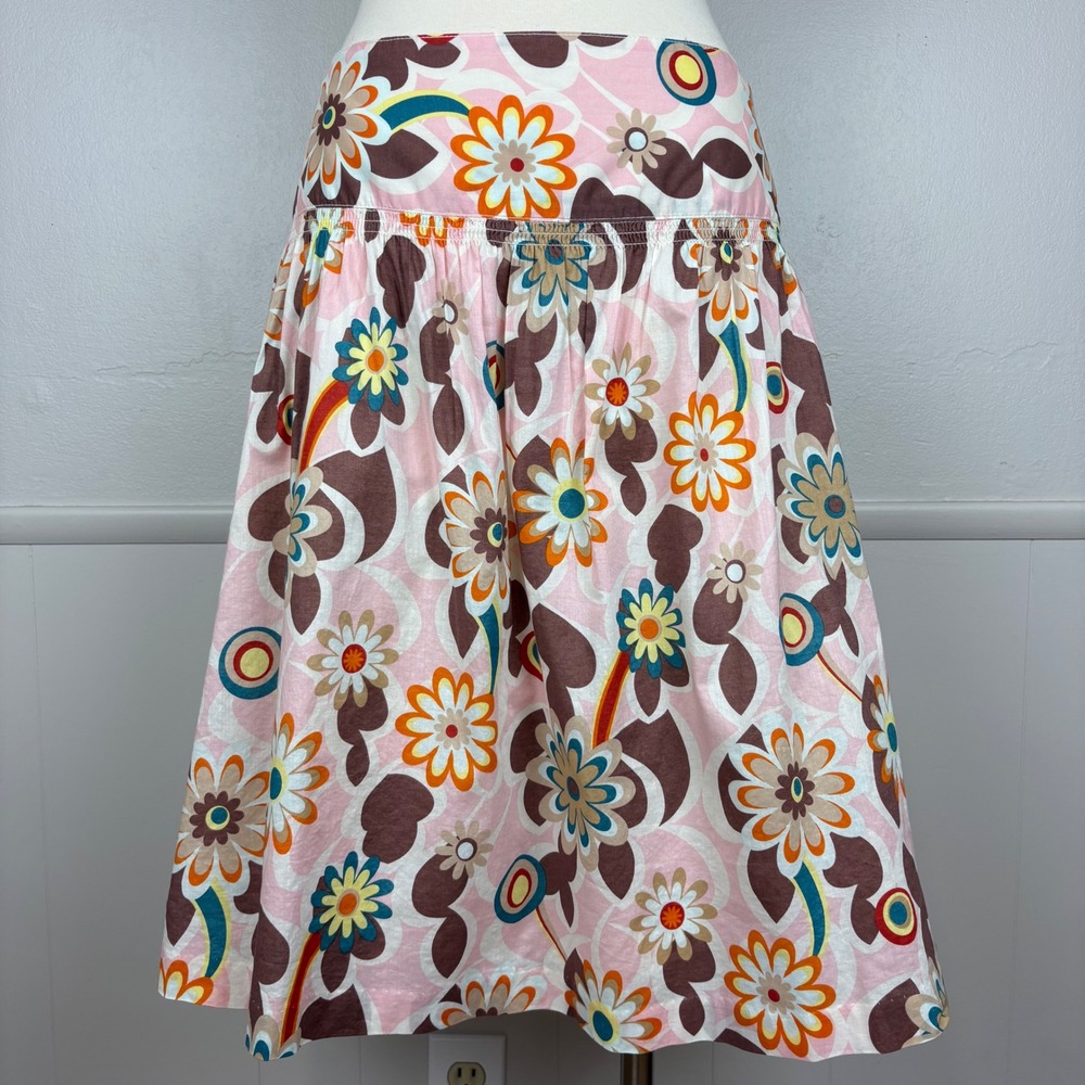 Old Navy Vintage Full Skirt Pink Brown Size 10 Low Waist Floral Y2K‎ Boho Daisy